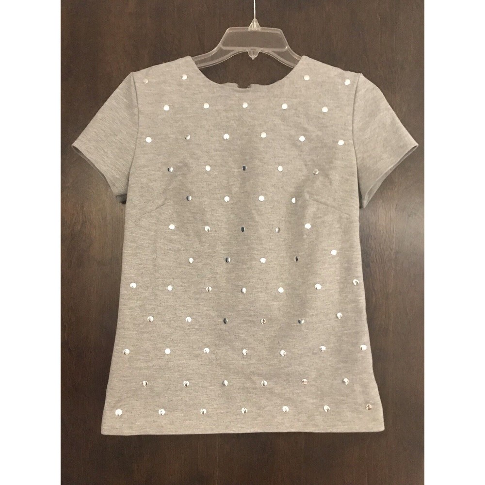 MICHAEL KORS Women’s S Gray and Silver Studded Short Sleeve Crew Neck Ponte Top